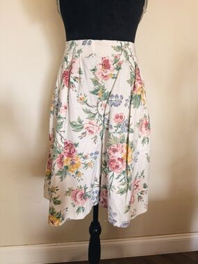 Floral Pleated Shorts in White with Pink & Yellow Roses